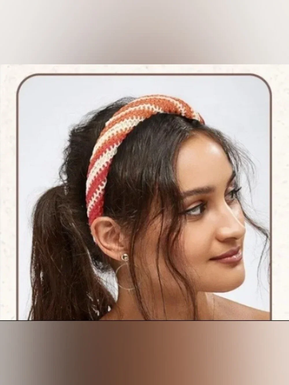 Raffia Woven Striped Red Orange Cream Headband